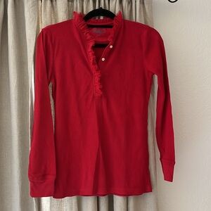 Ralph Lauren Thermal Henley Waffle Knit With Ruffle Long Sleeve Lounge Shirt